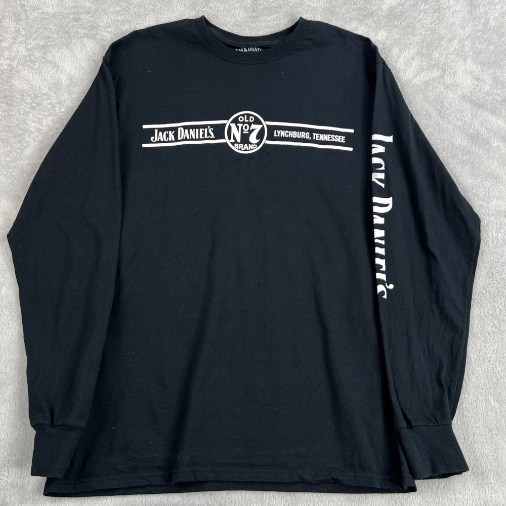 Jack Daniels Old No 7 Long Sleeve T-Shirt M Black Whiskey Logo Sleeve Graphic